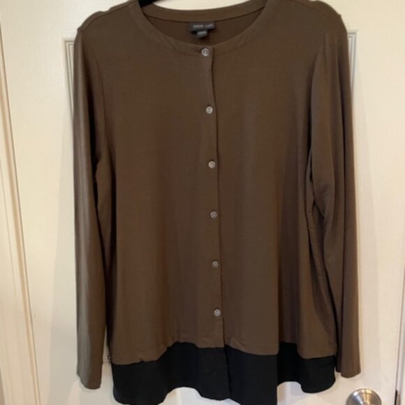 JJill long sleeve, button-front top, sz. Large, Brown and black; Exc. condition - Picture 1 of 3